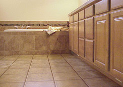 Sleek double vanity, deep storage drawers, auto sensor lights come on when you enter...