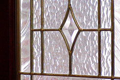 Leaded glass at entry door - Cherry wood Pella storm door